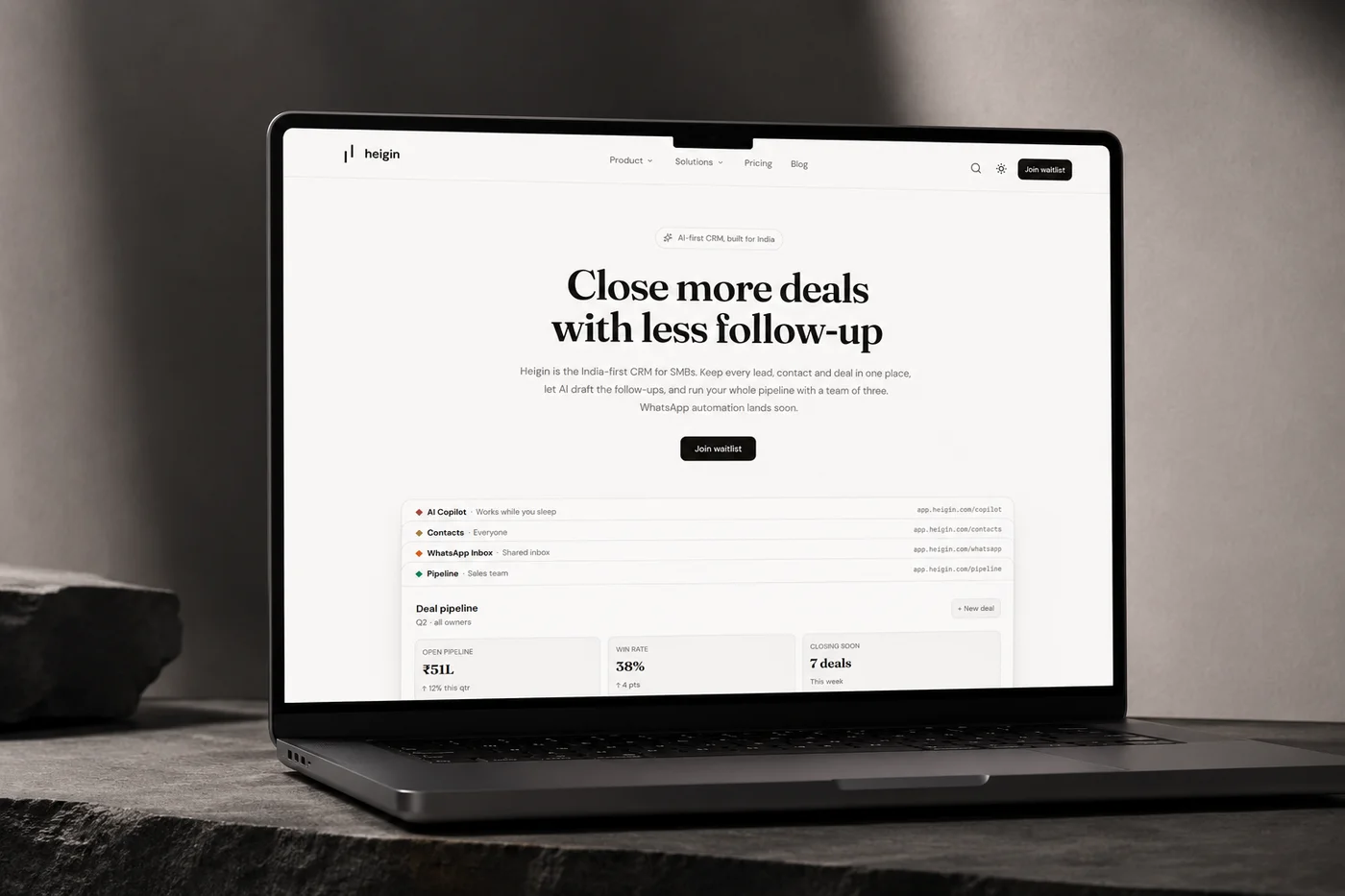 heigin.com marketing site — the CRM the pilots asked for
