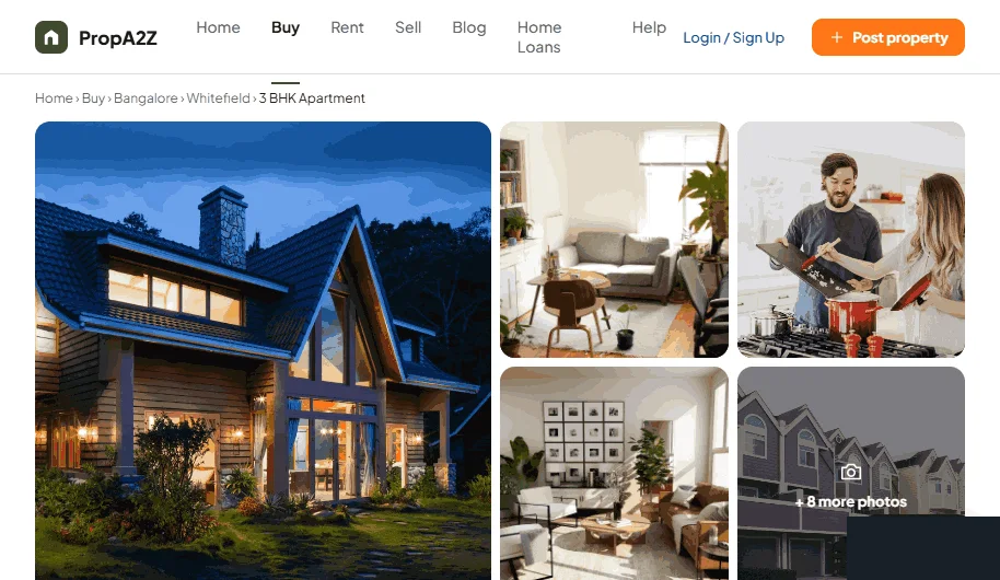 PropA2Z property gallery with hero image, thumbnail grid, and more-photos tile