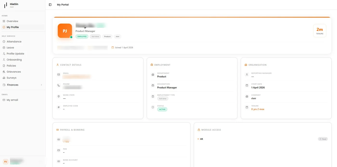 Individual employee profile showing personal details, employment history, and documents